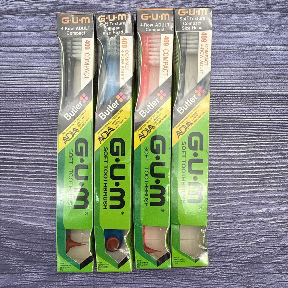 4 LOT Butler GUM Toothbrush 409 Adult Soft Bristles Compact Head -3 w Stimulator